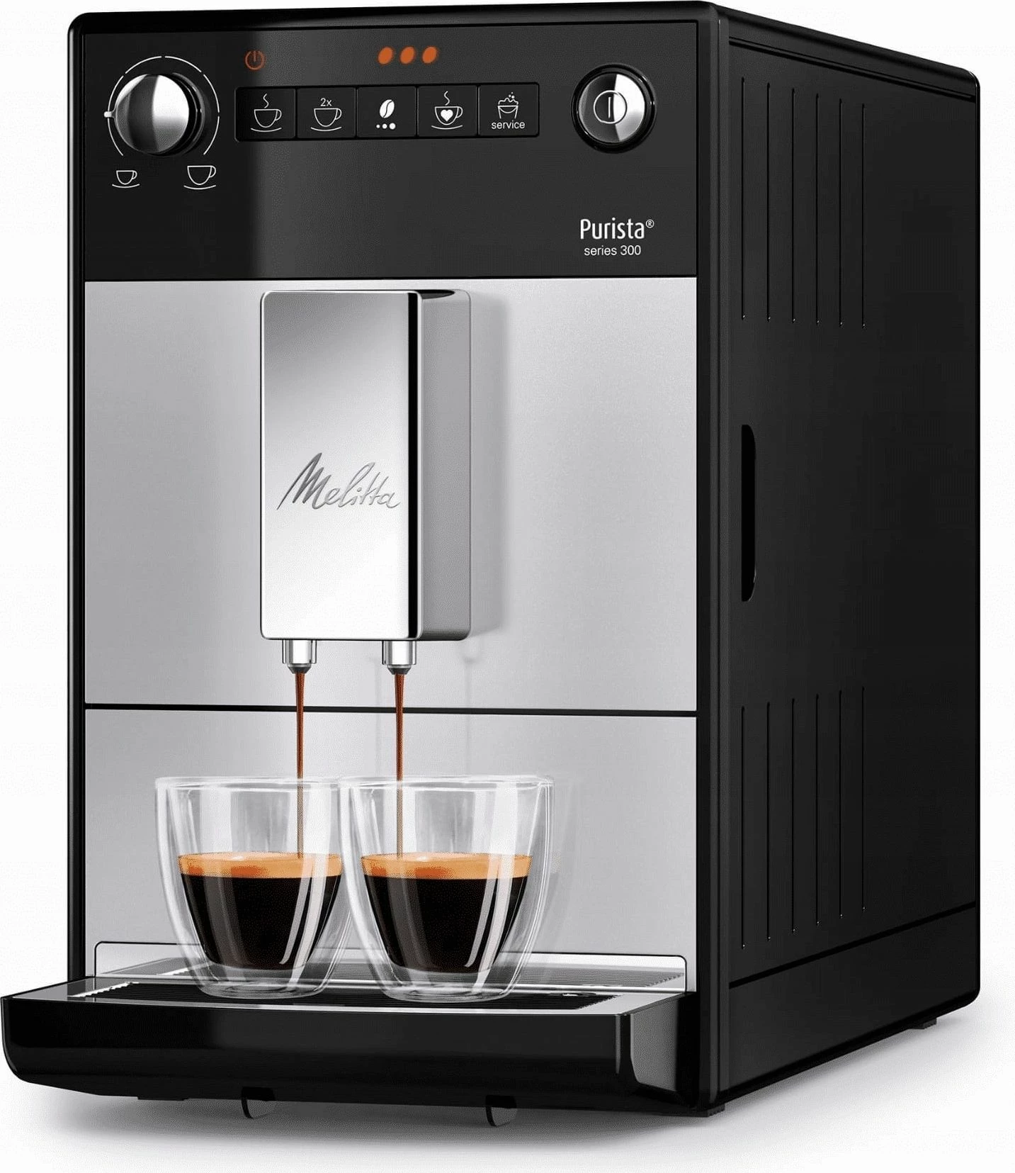 Makinë espresso automatike Melitta Purista F23/0-101, 15 bar, 1450 W, rezervuar 1.2 L, me mulli, pa frother qumështi, zi/argjend