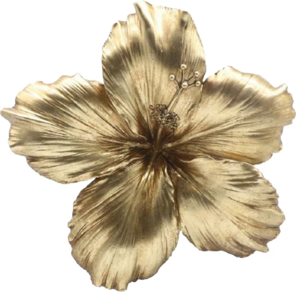 Dekor murali ibiskus, polirezine, ngjyrë ari, 27x6x26 cm