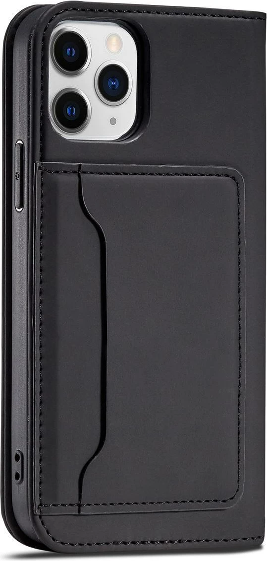 Mbështjellës Hurtel Magnet Card Case për iPhone 12, me portofol dhe mbajtëse, e zezë
