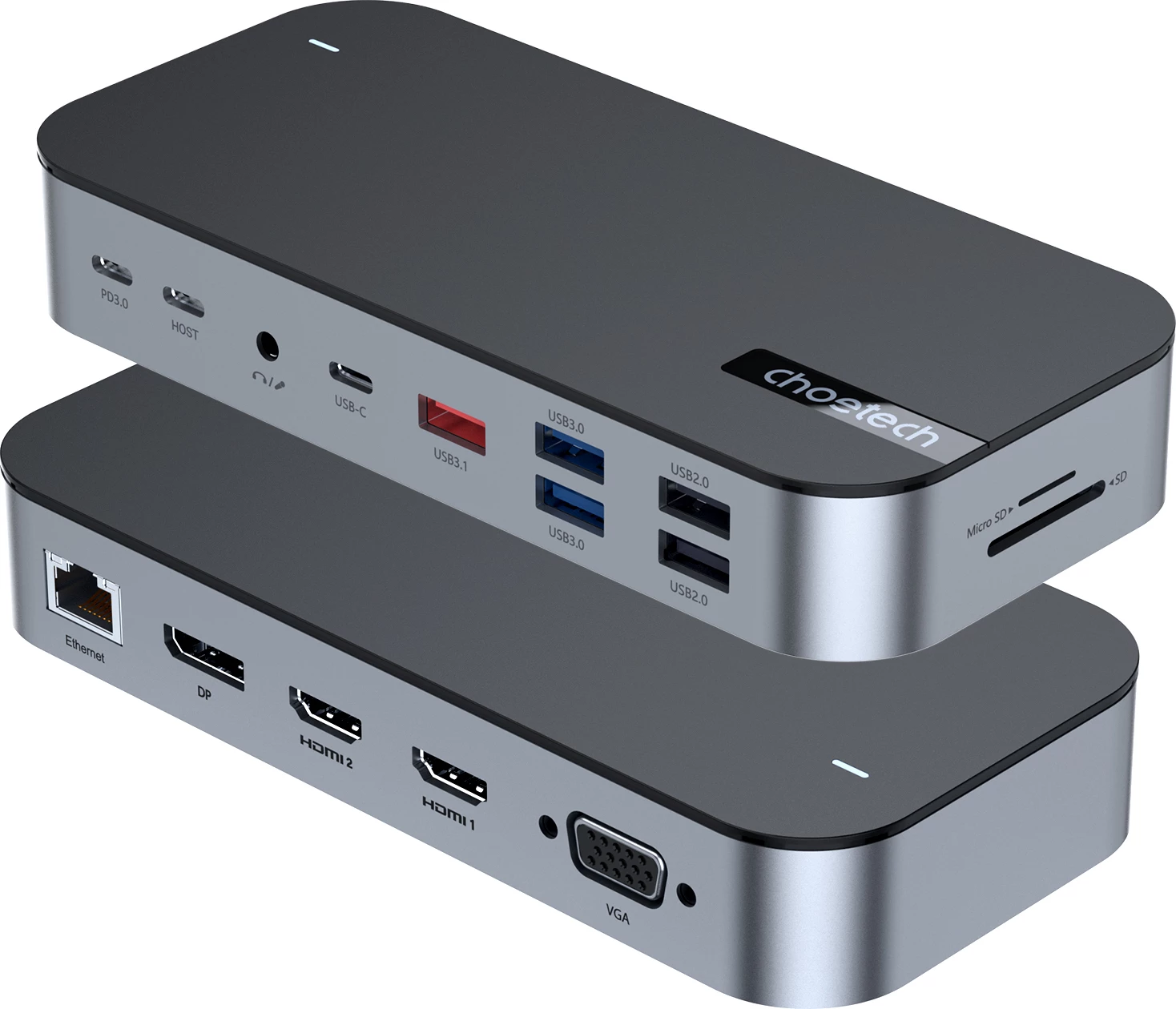 Kasë Choetech HUB-M52, USB-C, HDMI, VGA, DP, SD, RJ45, Gri