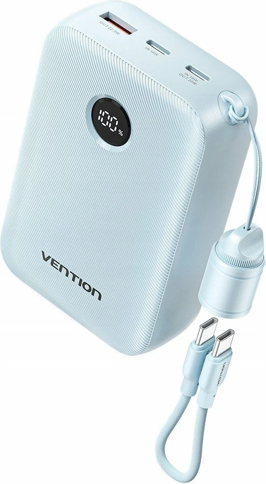 Powerbank Vention FKBL0-C 20000mAh 22.5W me display, kabllo USB-C e integrume 17cm, blu