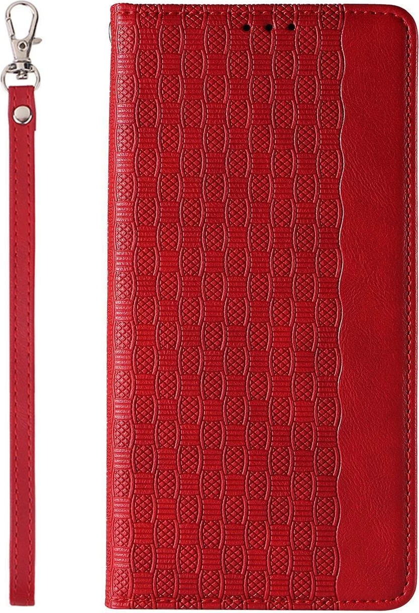 Mbështjellës Hurtel Magnet Strap Case për iPhone 14 Plus, me kapak, xhep kartelash, mbajtëse, rrip dore, Kuq