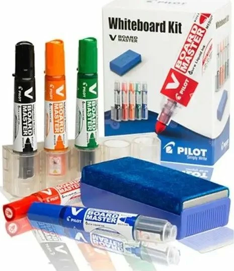 Marker për tabelë të bardhë Pilot V-Board Master M, vijë 2.3 mm / majë 6 mm, set 5 copë + sfungjer magnetik, shumëngjyrësh