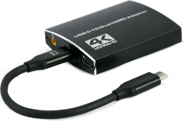 Adapter Gembird USB-C në 2xHDMI 4K, A-CM-HDMIF2-01, i zi