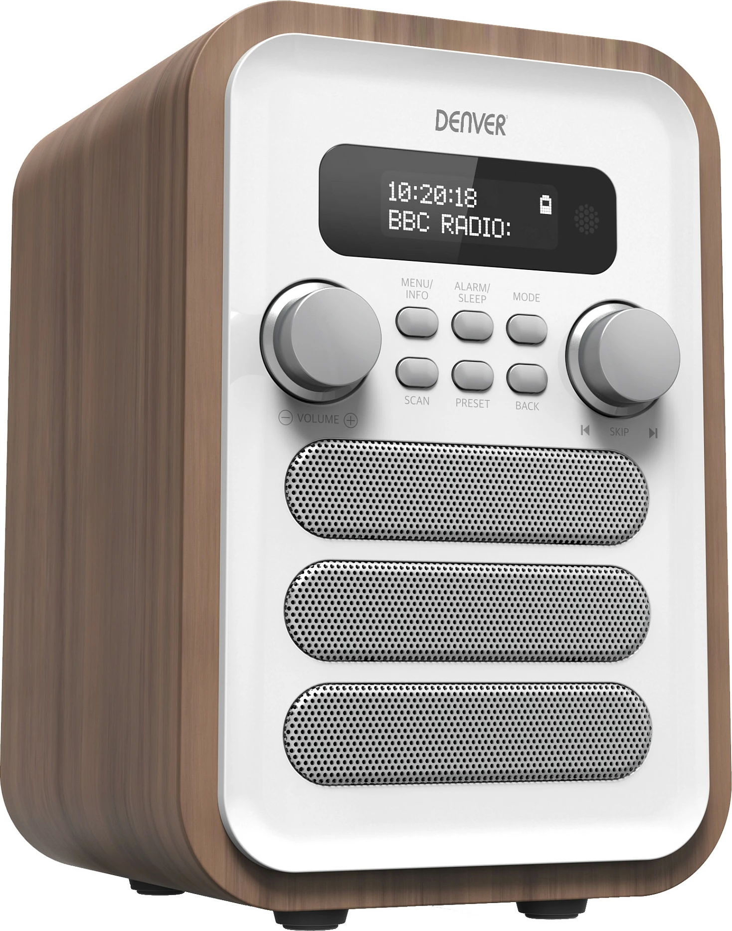 Radio Denver DAB-48WHITE, DAB+ / FM, Bluetooth, alarm, 2.5W, e bardhë/druri