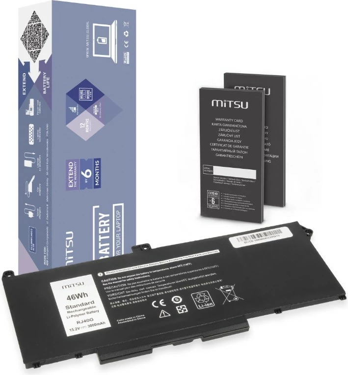 Bateri laptop Mitsu për Dell Latitude 5520 5420 Precision 3560, 3000 mAh (46 Wh), 15.2V, e zezë
