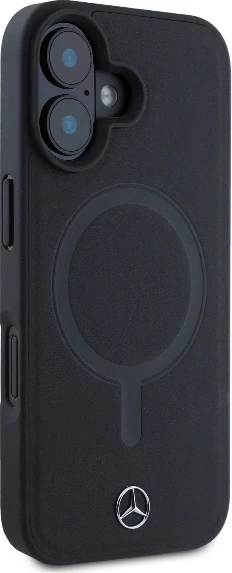 Mbështjellës Mercedes Plain Smooth Leather MagSafe për iPhone 16, i zi