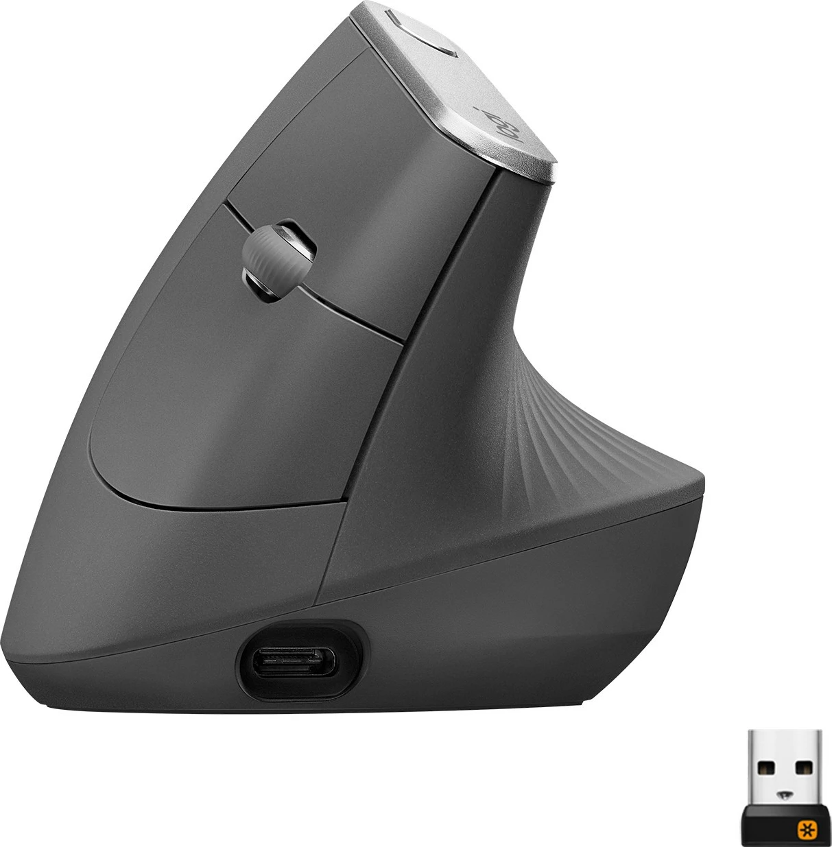 Maus Logitech MX Vertical Advanced Ergonomic, Djathtas, Optik, RF Wireless + Bluetooth, 4000 DPI, Grafit