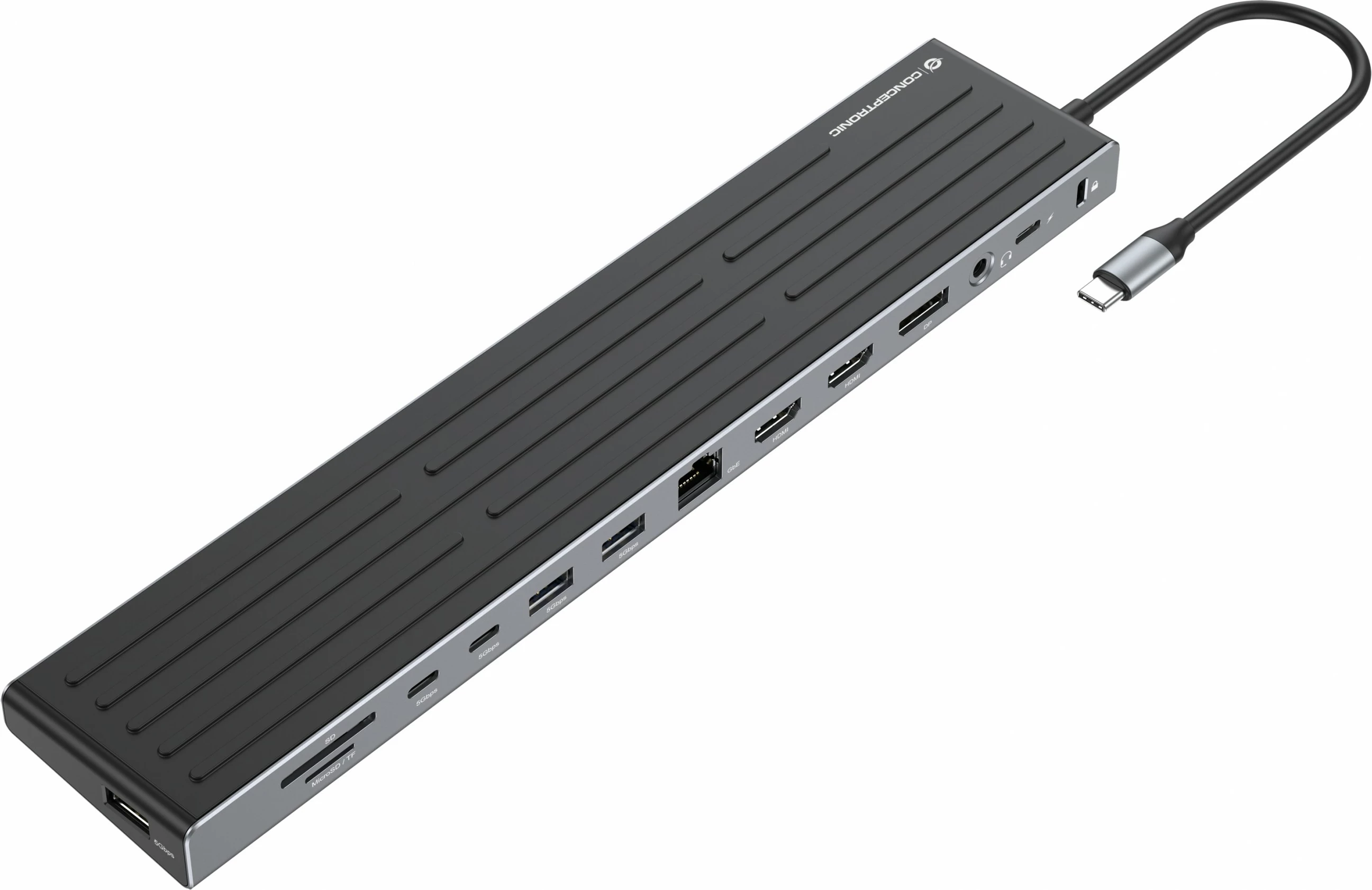 Dock Conceptronic 14-1 USB-C, 2xHDMI, DP, 2xUSB-C, 18cm, zi