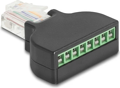 Adapter rrjeti DeLOCK 90654, RJ45 në bllok terminali 8-pin, Cat5e, i zi