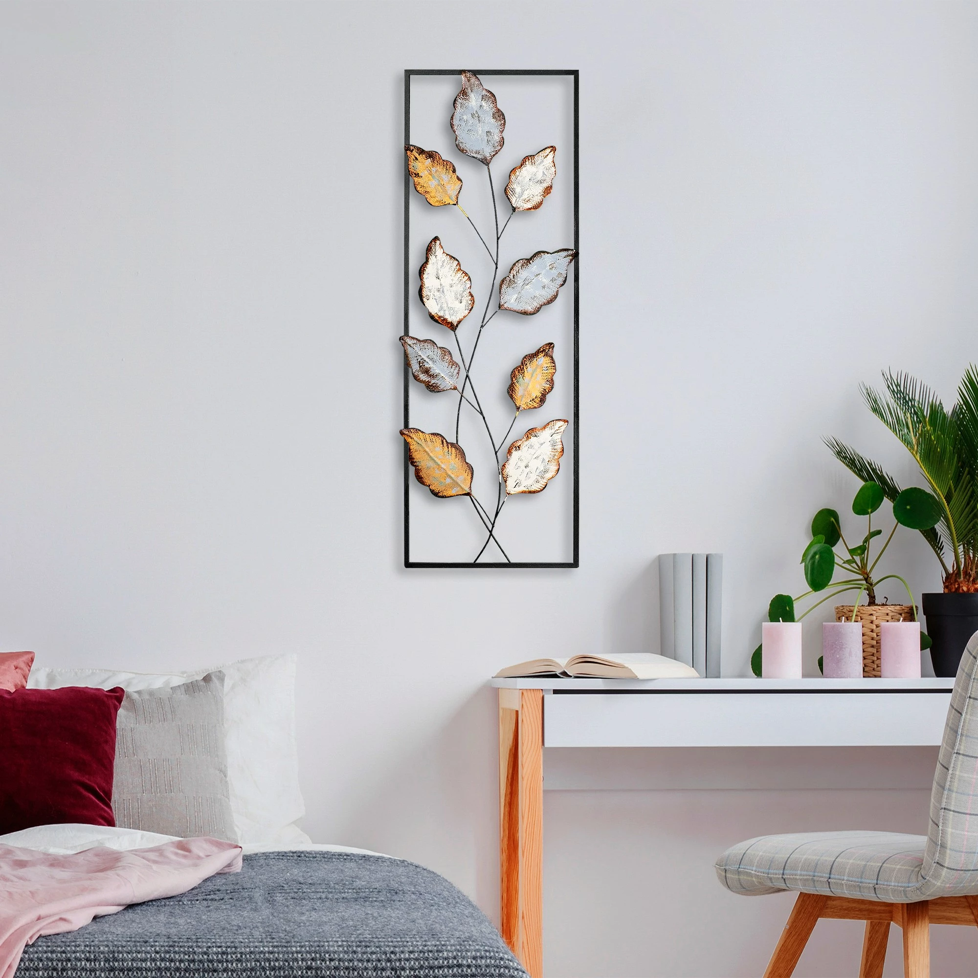 Aksesor dekorativ metalik për mur, Wallity Fagus 3, shumëngjyrësh, 32x90cm