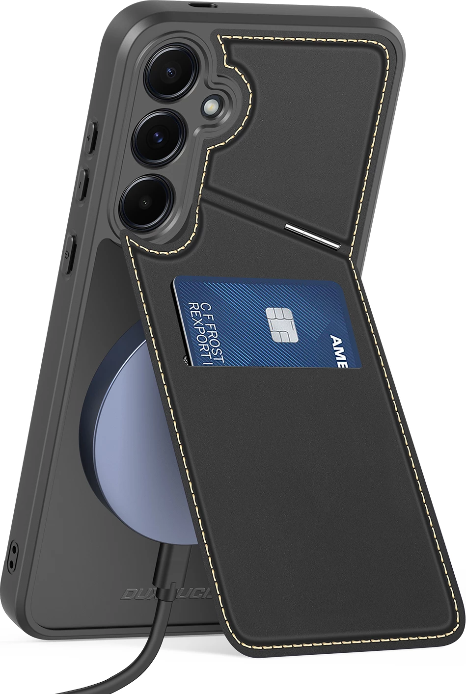 Mbështjellës Dux Ducis Rafi II për Samsung Galaxy S25, me stand, portofol, MagSafe, e zezë