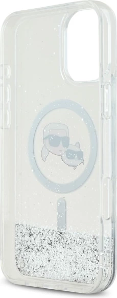 Mbështjellës Karl Lagerfeld Liquid Glitter Karl&Choupette Head MagSafe për iPhone 16, Transparent