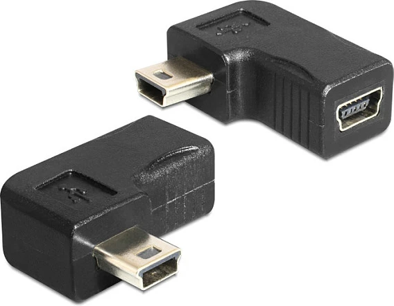 Adapter USB Mini-B DeLOCK 65448, mashkull në femër, kënd 90°, i zi