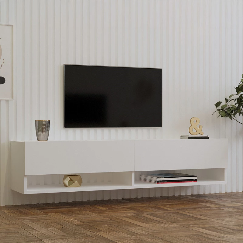 Mobilje muri për TV Melosa, ngjyrë e bardhë, 141x30x31cm