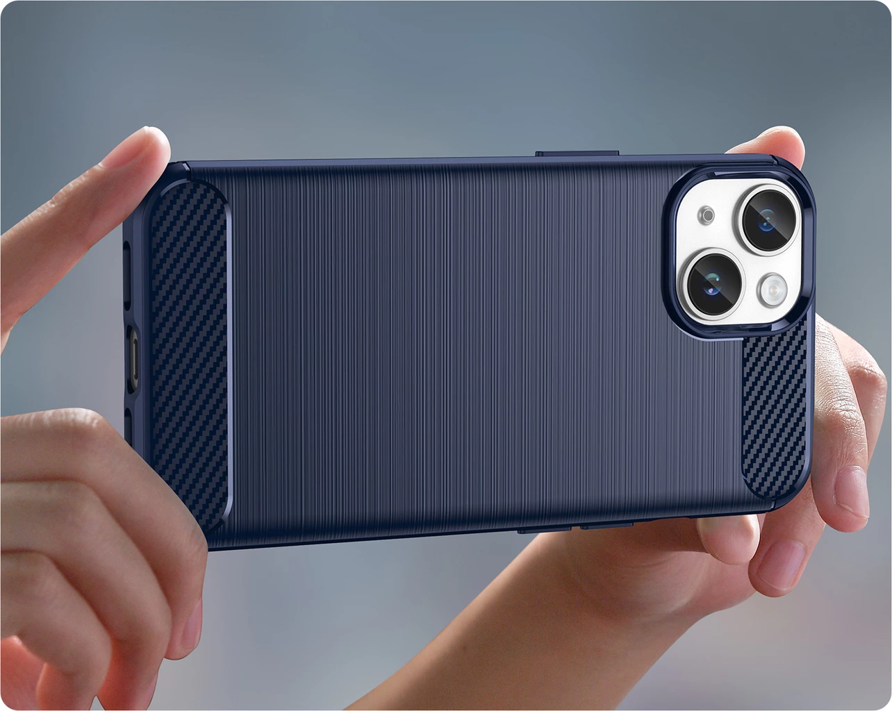 Mbështjellës Hurtel Carbon Case për iPhone 14 Plus, TPU, Blu