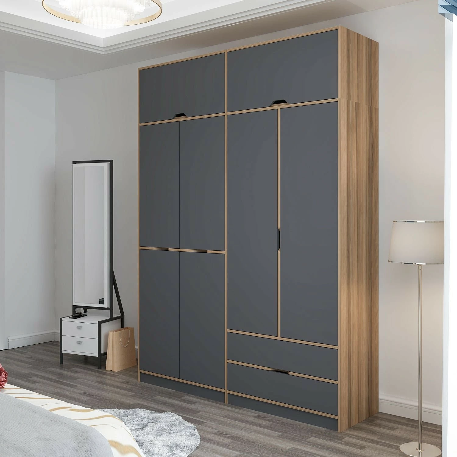 Dollap Skye Decor, Elina, anthracite & dore, 185x253x52cm