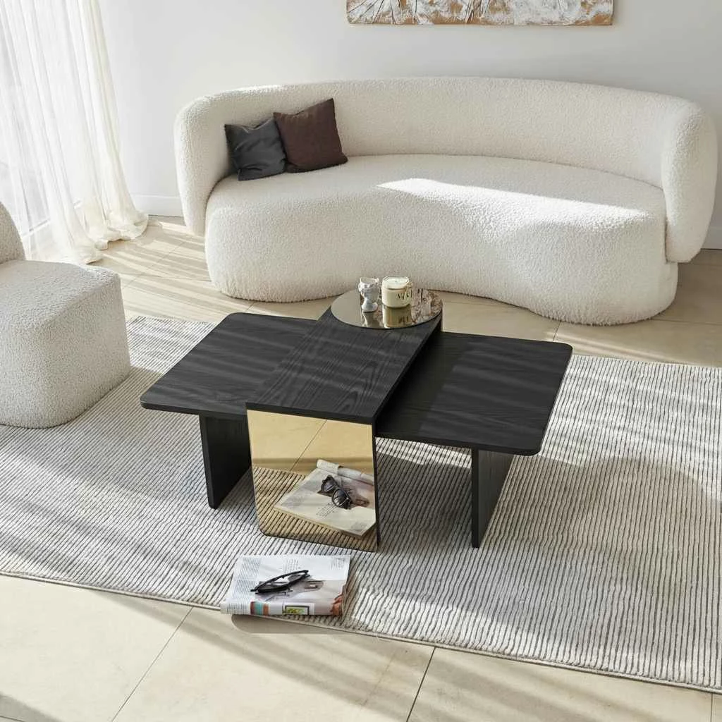 Set tavolinash të mbivendosura Skye Decor, Luna, ngjyrë e zezë-bronz, 2 copë