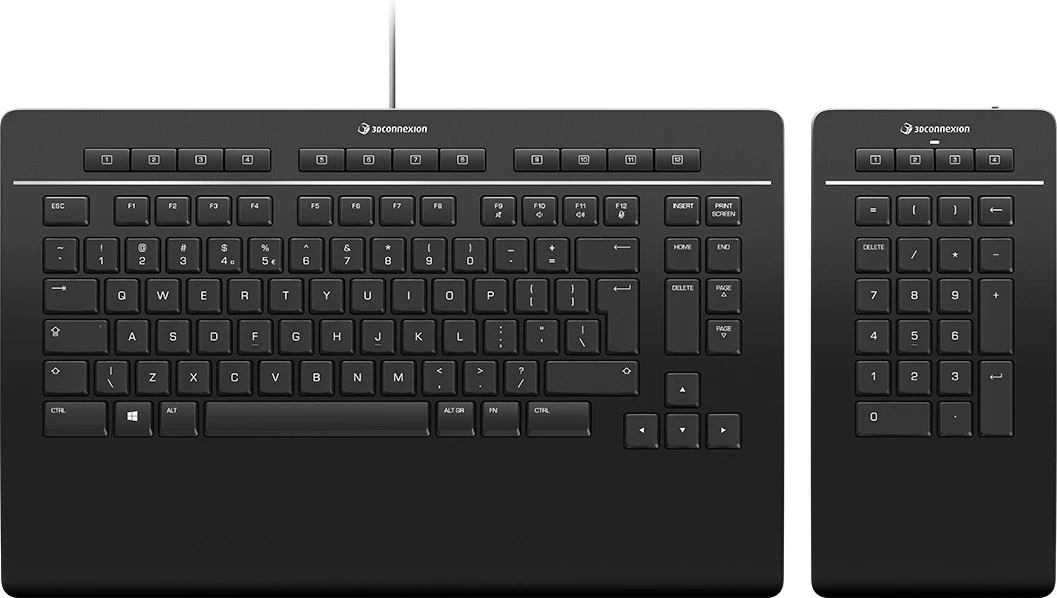 Tastierë 3Dconnexion Keyboard Pro, Numpad i ndashëm, Full-size, Wired & Wireless, Scissor key switch, QWERTY, Ngjyrë e zezë