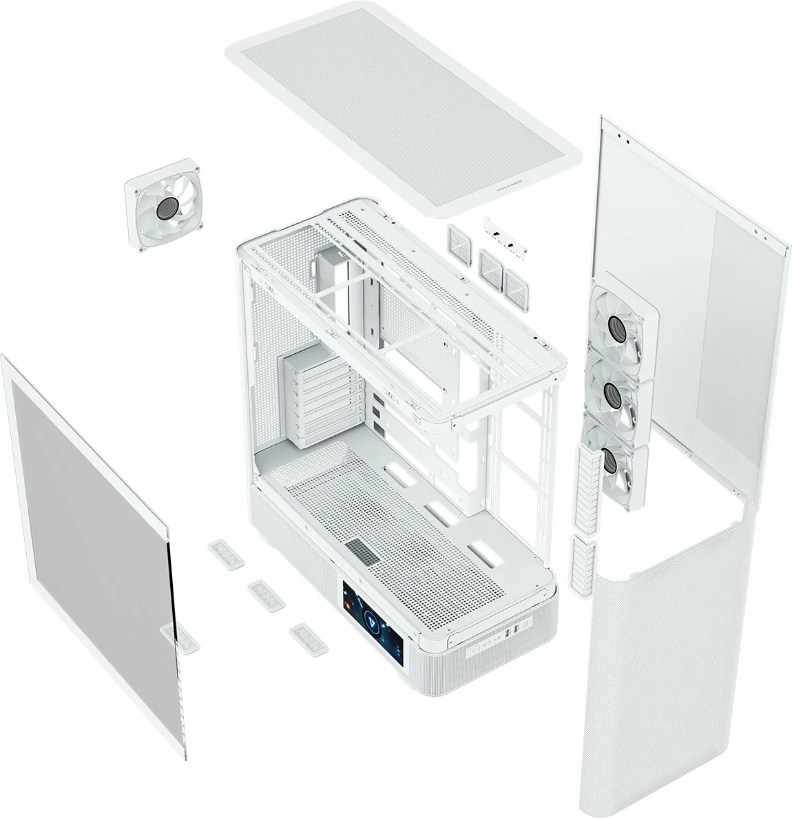 Kasë Modecom Volcano AQ400 ARGB MC-A-AQ400-4FA-W, Midi Tower ATX/mATX/ITX, LCD ekran, 4x120mm ARGB, e bardhë