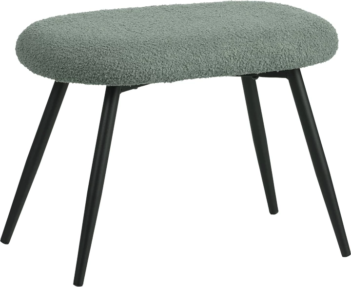 Karrige me këmbë për këmbë Qarar, stof boucle, ngjyrë e gjelbër e çelur, këmbë metalike të zeza, 67.5x67.5x106cm