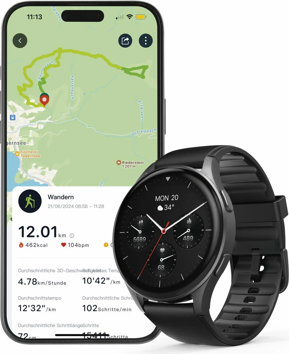 Smartwatch Hama 8900 GPS AMOLED 1.43", rrip silikoni, e zezë