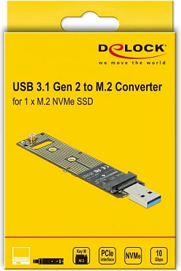 Adapter DeLOCK 64069, USB-A në M.2 NVMe (2242/2260/2280), 10 Gbit/s, i gjelbër