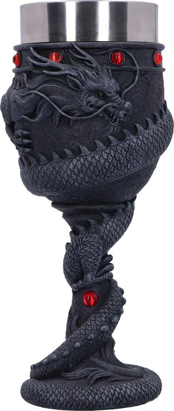 Kalic dekorativ Nemesis Now Dragon Coil 20 cm, resin me insert inox, i zi me detaje të kuqe