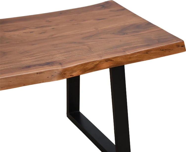 Tavolinë kafeje Miles, dru akacie masiv, trashësi 3.7-4cm, ngjyrë arre, këmbë metalike të zeza, 115x60x45cm
