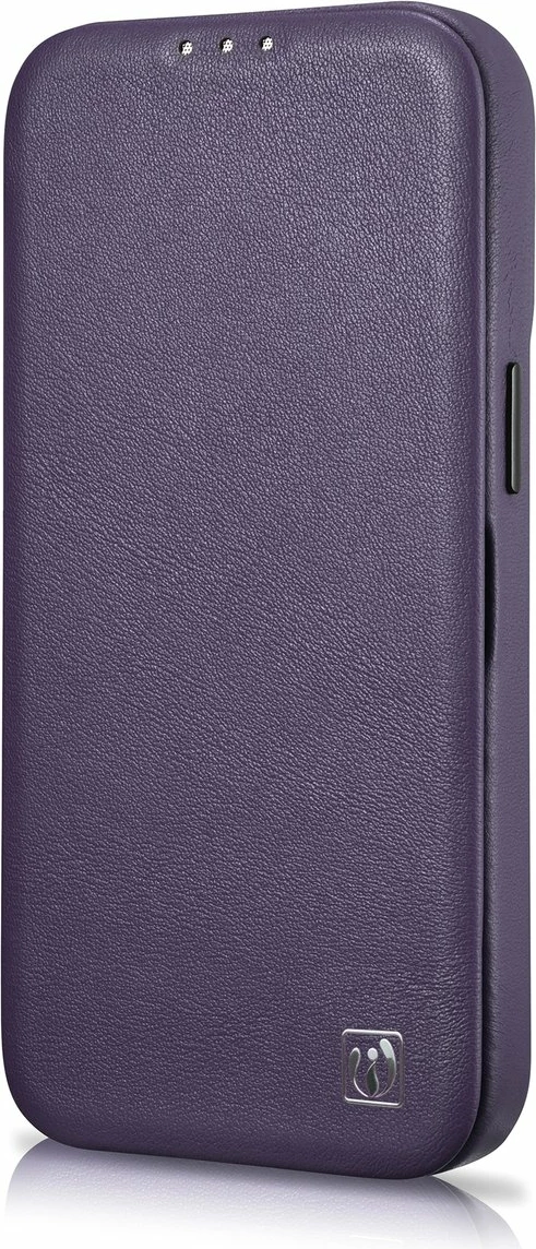 Mbështjellës iCarer CE Premium lëkurë, për iPhone 14 Plus, MagSafe, vjollcë e errët