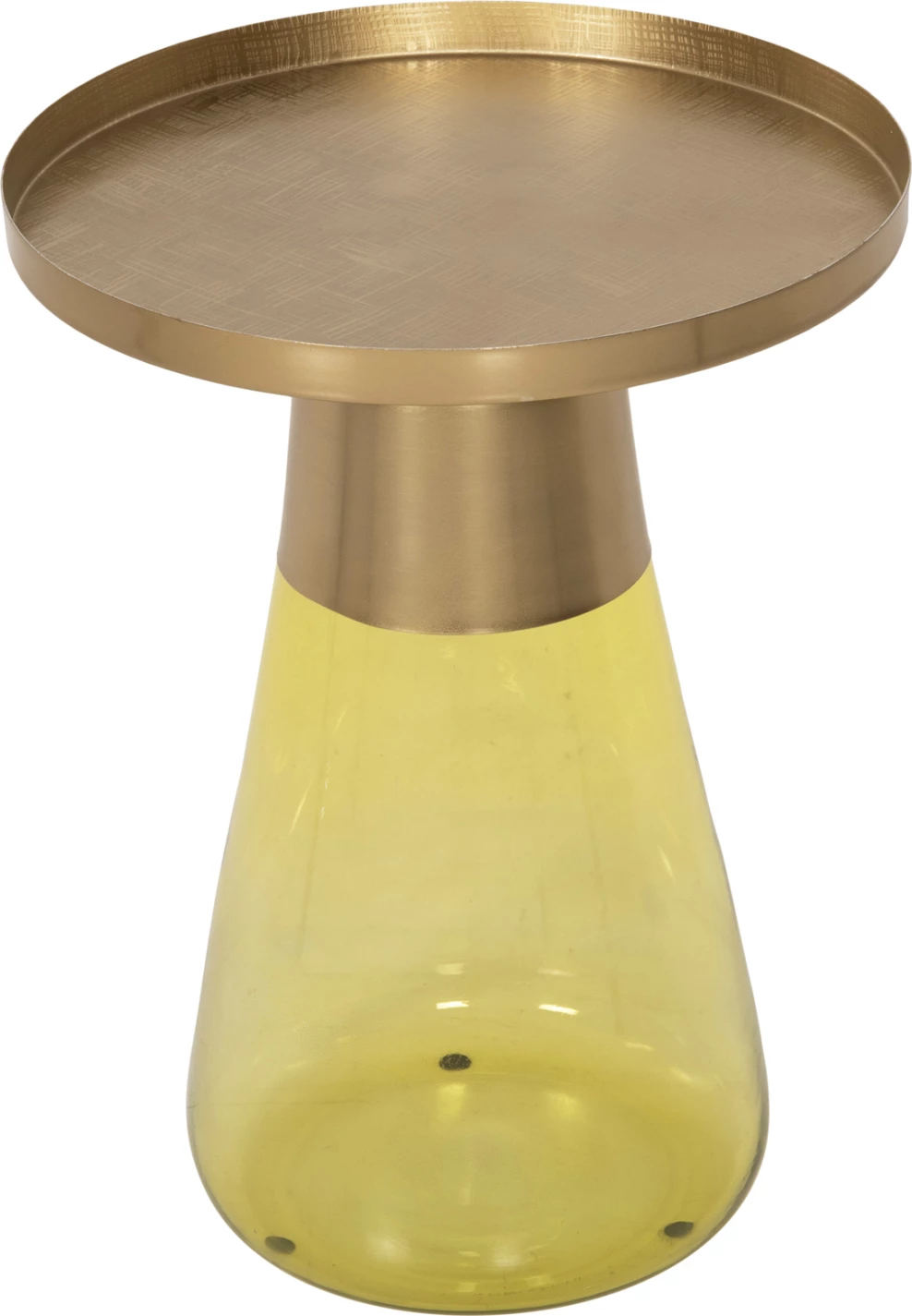 Tavolinë anësore VALERY FH9732 bazë qelqi jeshile e lehtë - majë metali në ar Φ39,5x52H cm