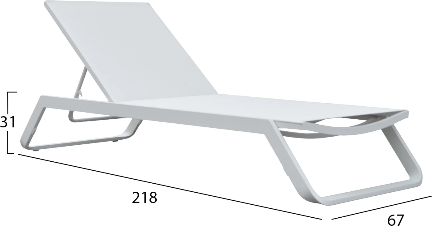 Shezlong MARIMAR, kornizë alumini, tekstilene e bardhë, 218x67x31cm