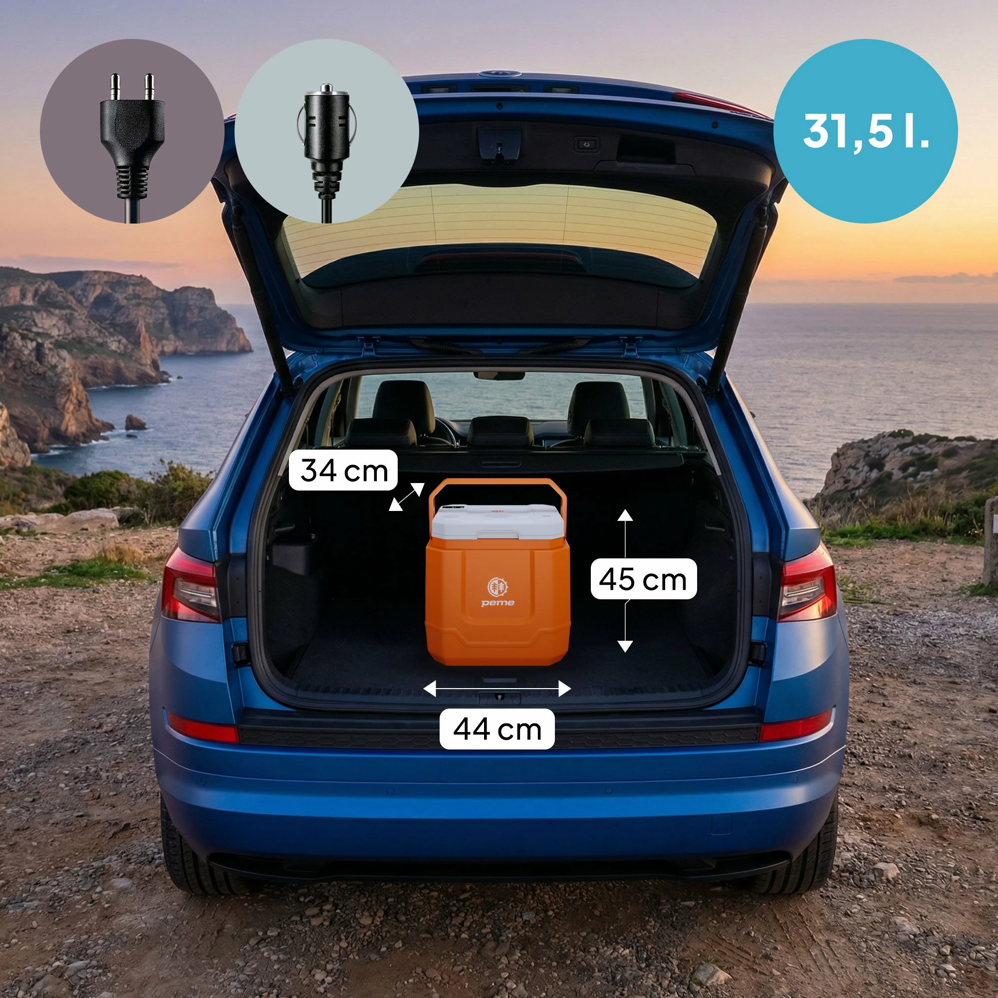 Frigorifer portativ kampingu Peme Trip 31.5 L, ftohje/ngrohje, AC/DC 12V/230V, USB, Bluetooth, portokalli