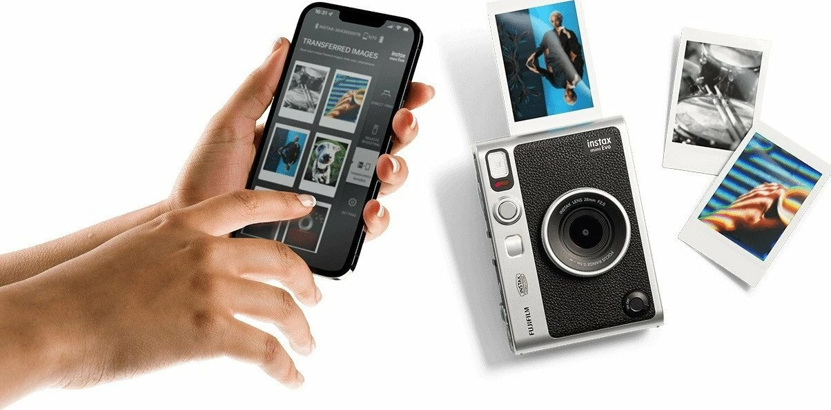 Aparat fotografik instant hibrid Fujifilm Instax Mini Evo, Bluetooth, ekran 3\", USB-C, mini HDMI, microSD, i zi