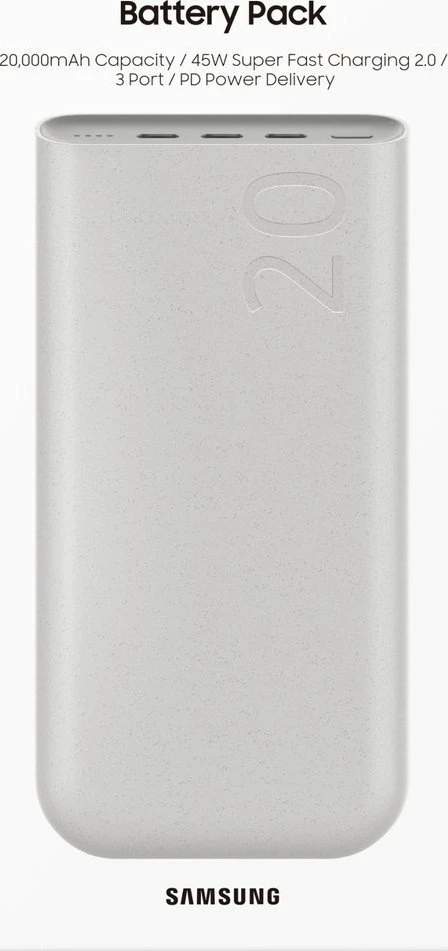 Powerbank Samsung EB-P4520XUEGEU 20000mAh 45W 3x USB-C, krem, me kabllo USB-C 20cm