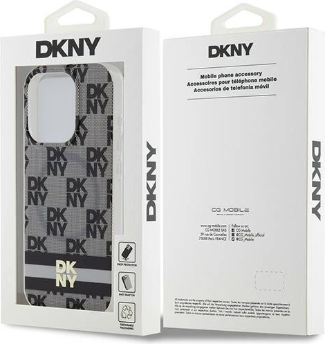 Mbështjellës DKNY IML Checkered Mono Pattern & Printed Stripes MagSafe për iPhone 14 Pro, Zi