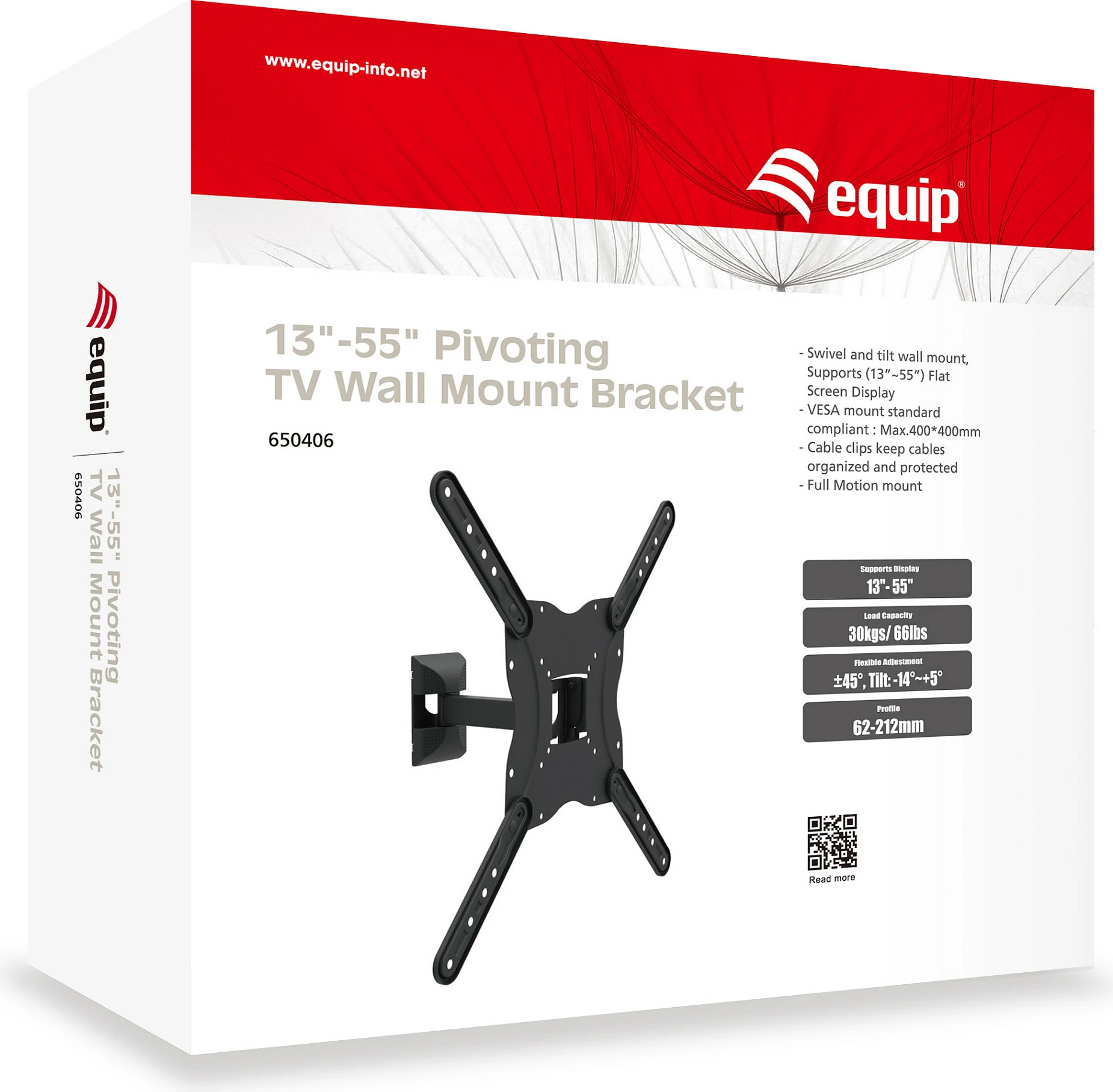 Mbajtëse muri për TV/monitor EQUIP 23"-55", VESA deri 400x400, 30 kg, e zezë