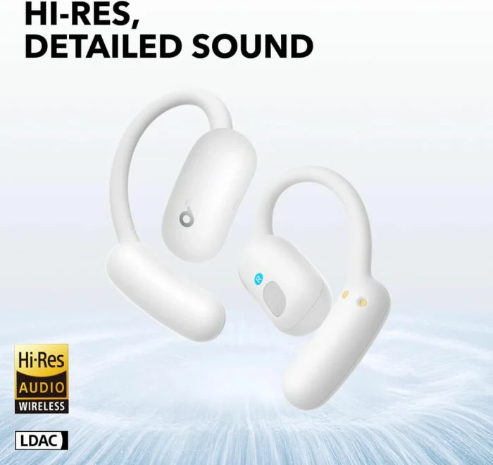 Kufje wireless ANKER Soundcore AeroFit 2 A3874G21, open-ear, Hi-Res LDAC, karikim wireless, IP55, me kuti karikimi, të bardha