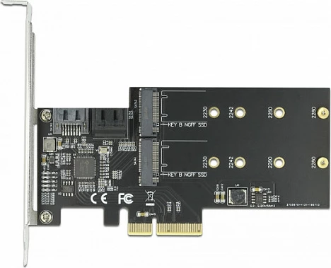 Kartë zgjerimi PCIe DeLOCK, 3x SATA III 6Gb/s + 2x M.2 Key B, low profile