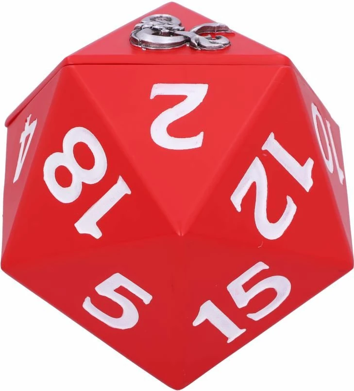 Kuti dekorative për zare NEMESIS NOW Dungeons & Dragons D20 13.5 cm, rrëshirë, e pikturuar me dorë, e kuqe