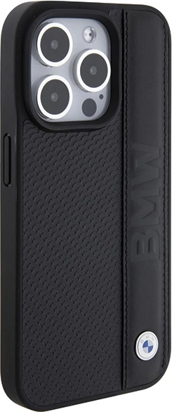 Mbështjellës BMW Leather Textured & Stripe për iPhone 15 Pro, i zi