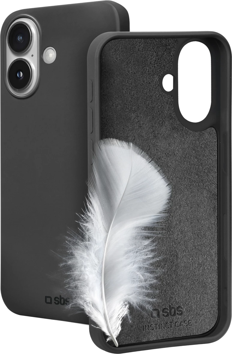 Mbështjellës SBS Instinct për iPhone 16, TPU me mikrofibër, i zi, me kuti