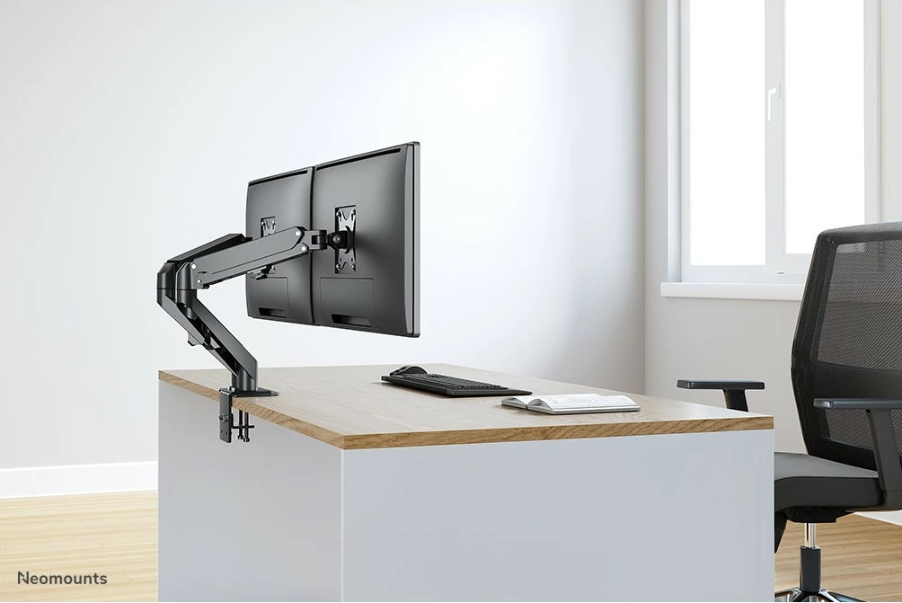 Krah tavoline për monitorë Neomounts Newstar DS70-700BL2, për 2 ekrane, 27 inç, rregullim lartësie me gaz, kapëse, e zezë