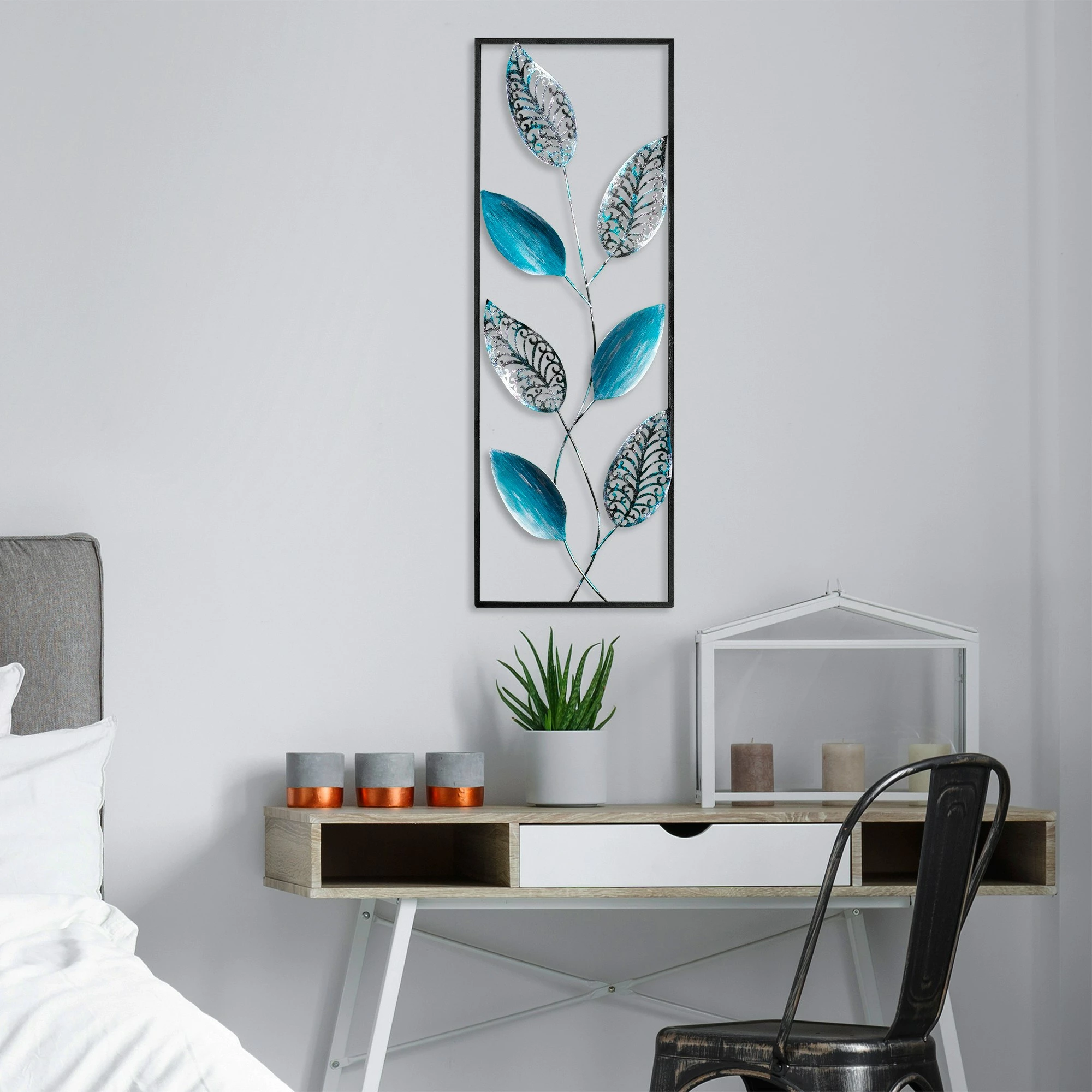 Aksesor dekorativ metalik për mur, gjethe, Wallity, shumëngjyrësh, 32x90cm