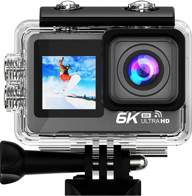 Kamerë aksioni Moye Venture 6K Duo 6K/50MP, dy ekran IPS 2.0\"+1.3\", EIS, Wi‑Fi, e zezë