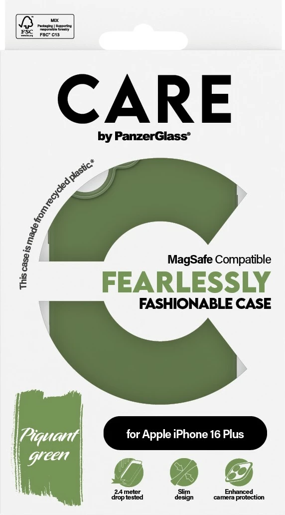 Mbështjellës PanzerGlass CARE Case MagSAFE për iPhone 16 Plus, e gjelbër