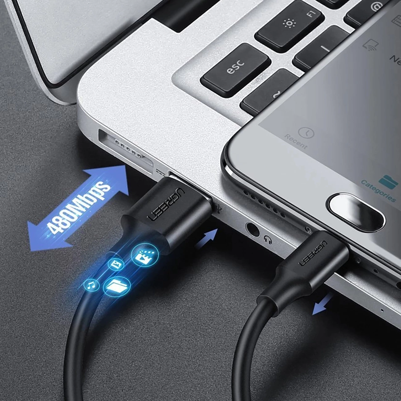 Kabllo Ugreen US289 60135, micro USB / USB-A, 0.5m, e zezë