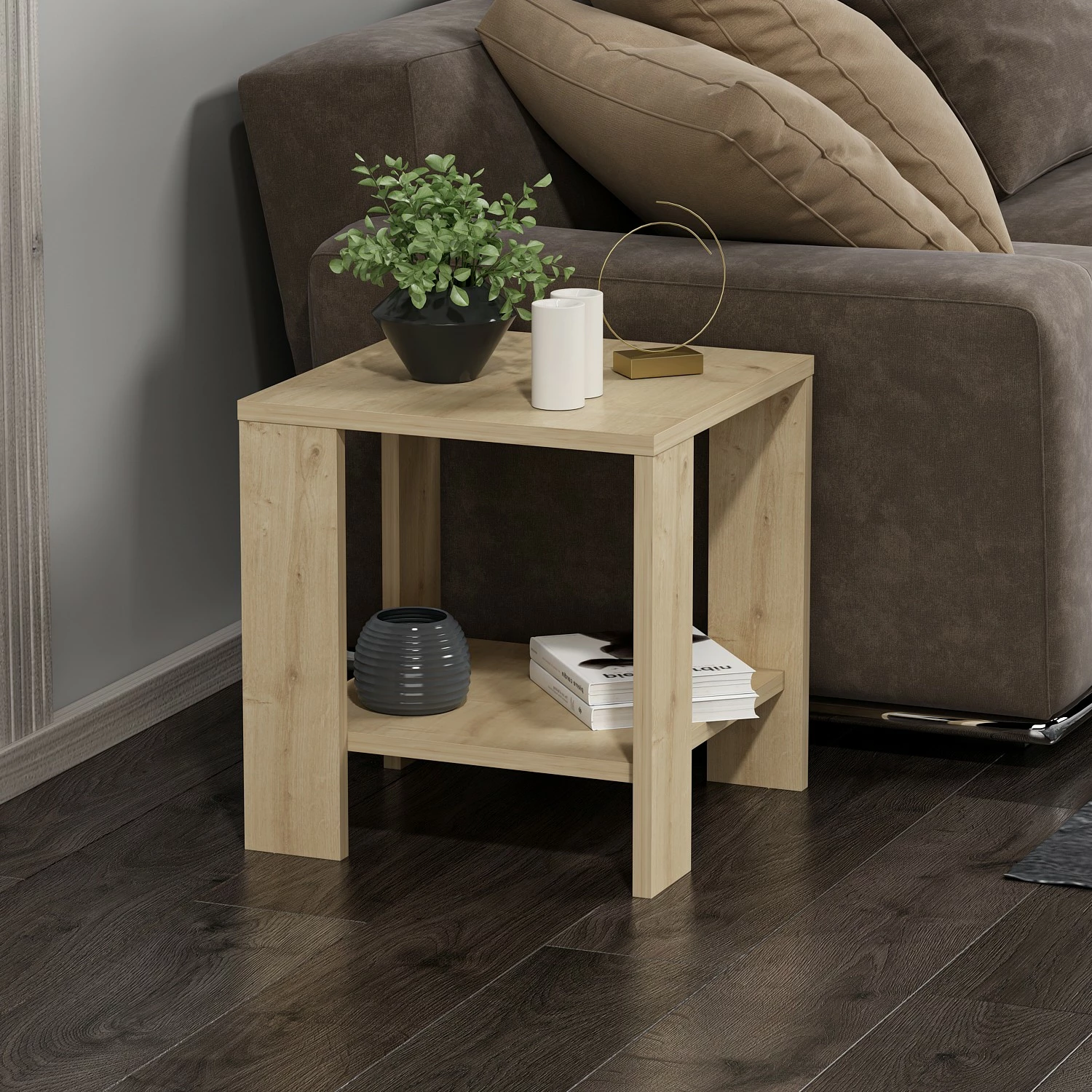 Tavolinë anësore Hanah Home, Midi Yan, ngjyrë Sapphire Oak