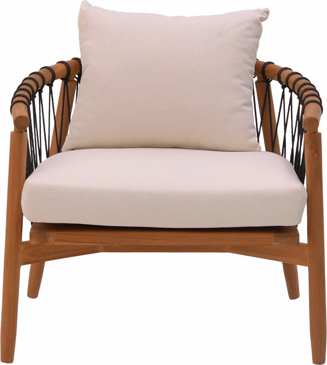 Karrige për kopsht Haibo dru teak natyral-litar i zi-jastëk i bardhë 80x75x72cm