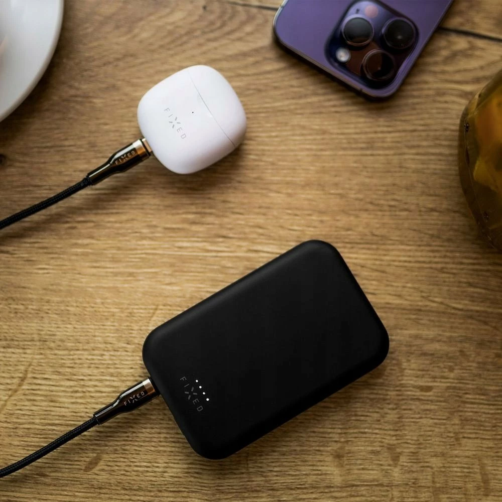 Kabllo USB-C Fixed FIXDB-CC12-BK 1.2m 100W e thurur, e zezë, me organizues ngjitës dhe shirit Velcro